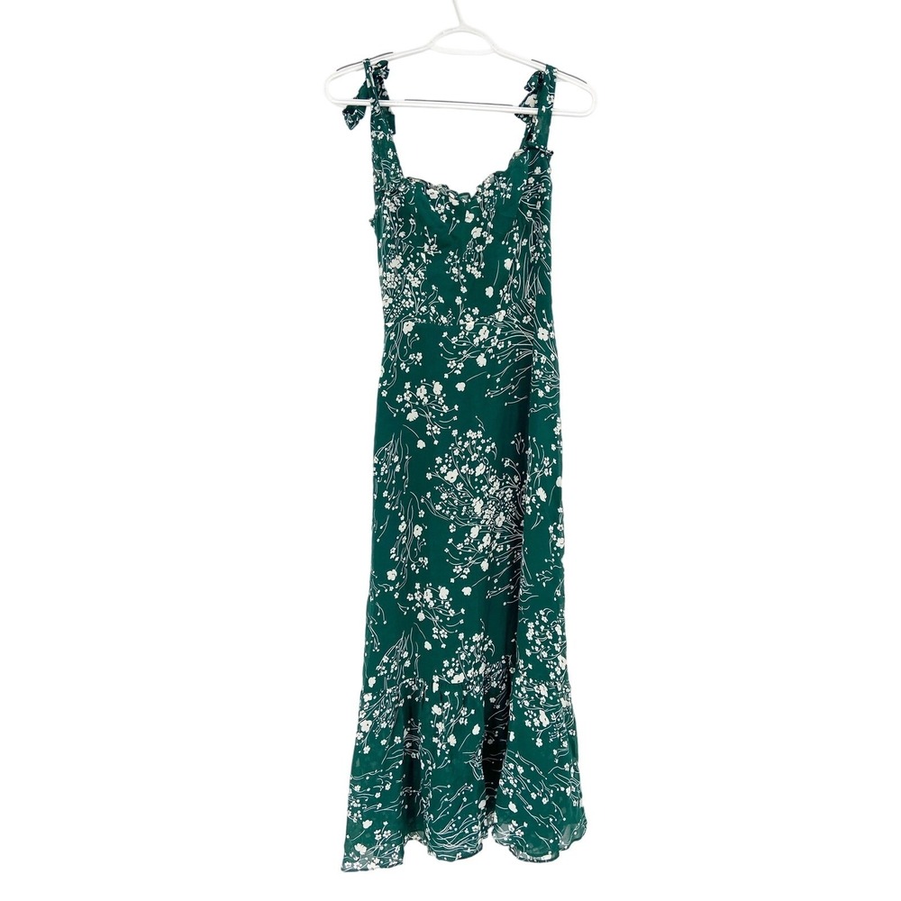 Reformation Nikita Lake Green Floral Print Tie Shoulder Midi Dress Size 0 NWT